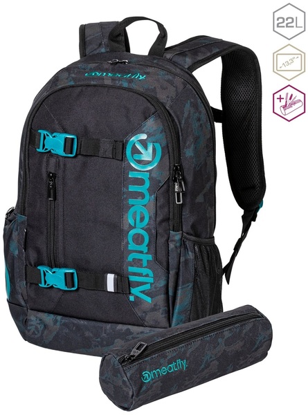 Batoh Meatfly Basejumper, Petrol Mossy/Black, 22 L + penál zdarma 24/25