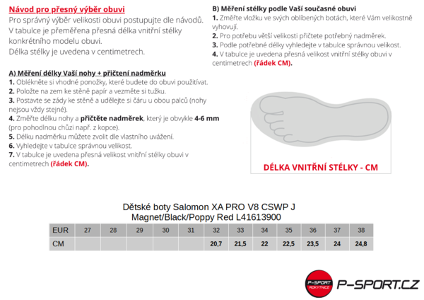 Dětské boty Salomon XA PRO V8 CSWP J Magnet/Black/Poppy Red L41613900 25/26