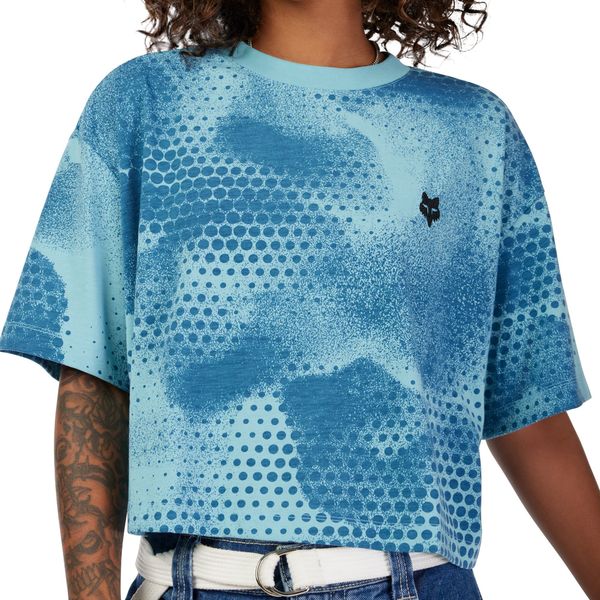 Dámské triko Fox Womens Aop Oversized Crop Tech Tee Vintage Wash Blue 33582-402 25/26