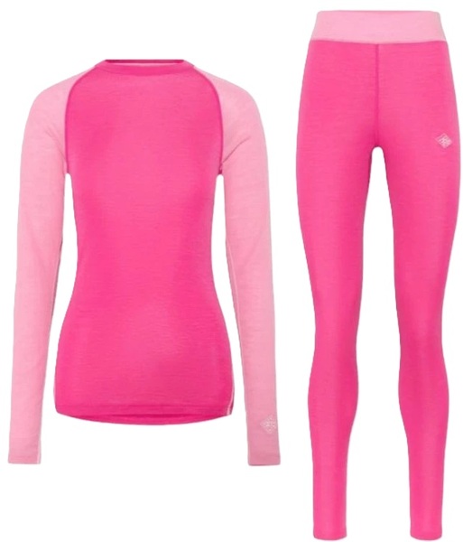 Dámské merino triko + kalhoty Kari Traa Kaia Set Bright Pink 623926 25/26